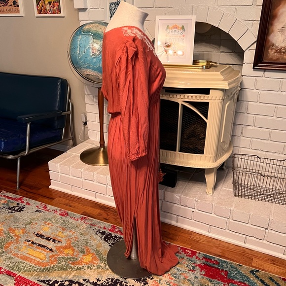Blue Rain Small Burnt Orange Embroidered Maxi Dress - Picture 3 of 5